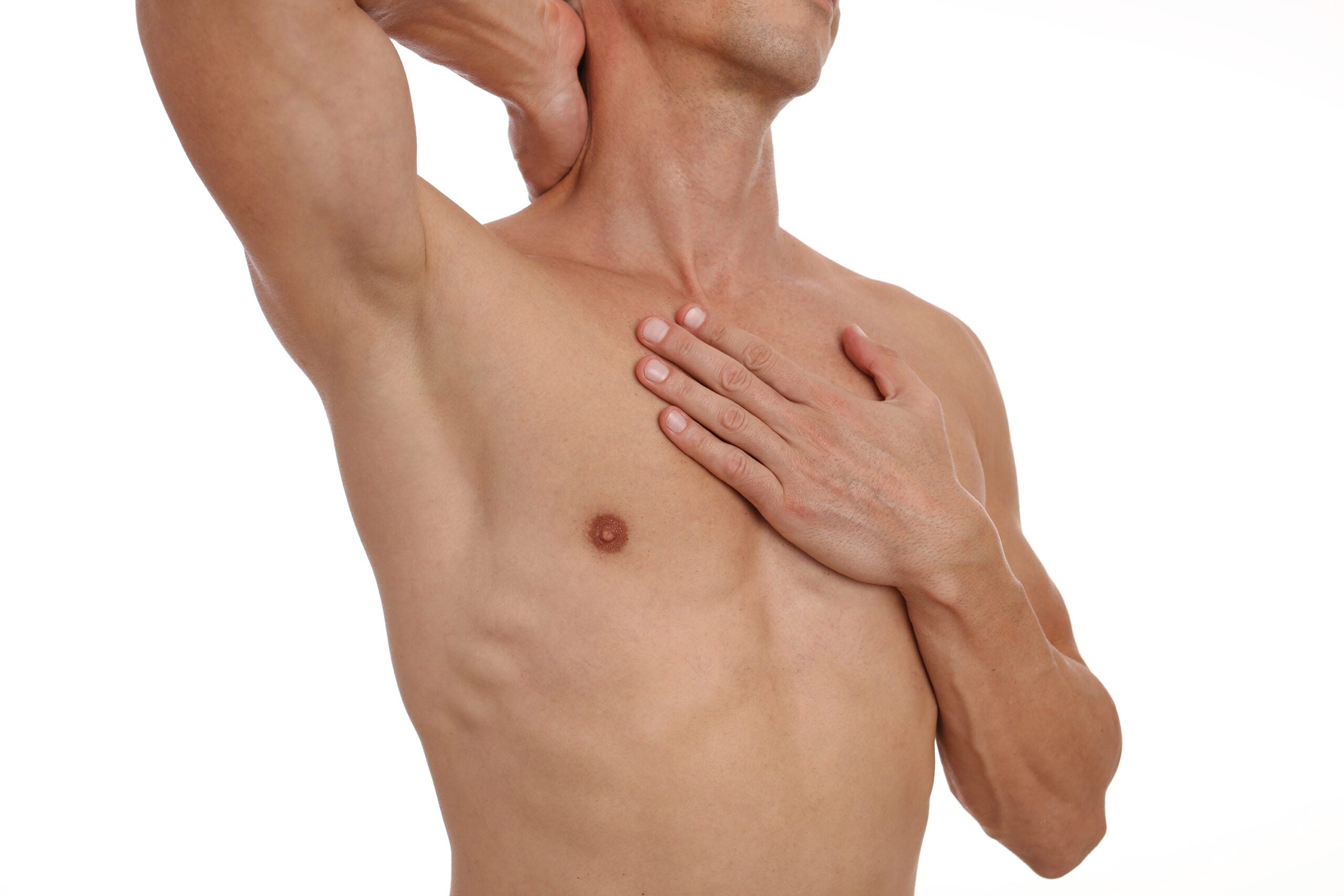 Muscular male torso, chest and armpit hair removal. Male Waxing. Male laser epilation.